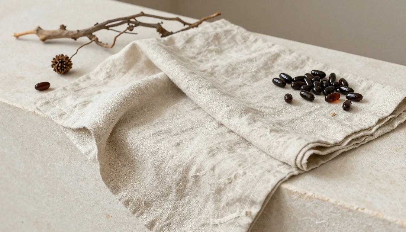 Natural supplement formats arranged on a matte surface in morning light