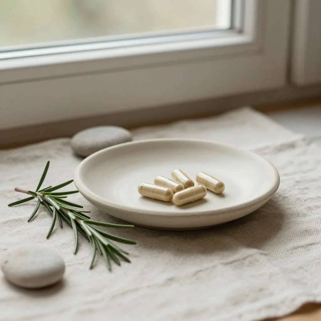 Vegetarian capsules in a ceramic dish